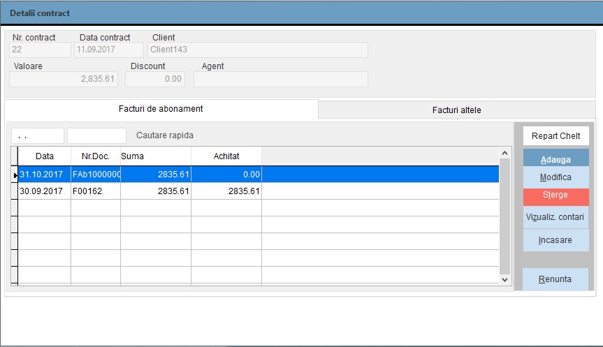 Detalii contract abonament cu facturile aferente Trendix