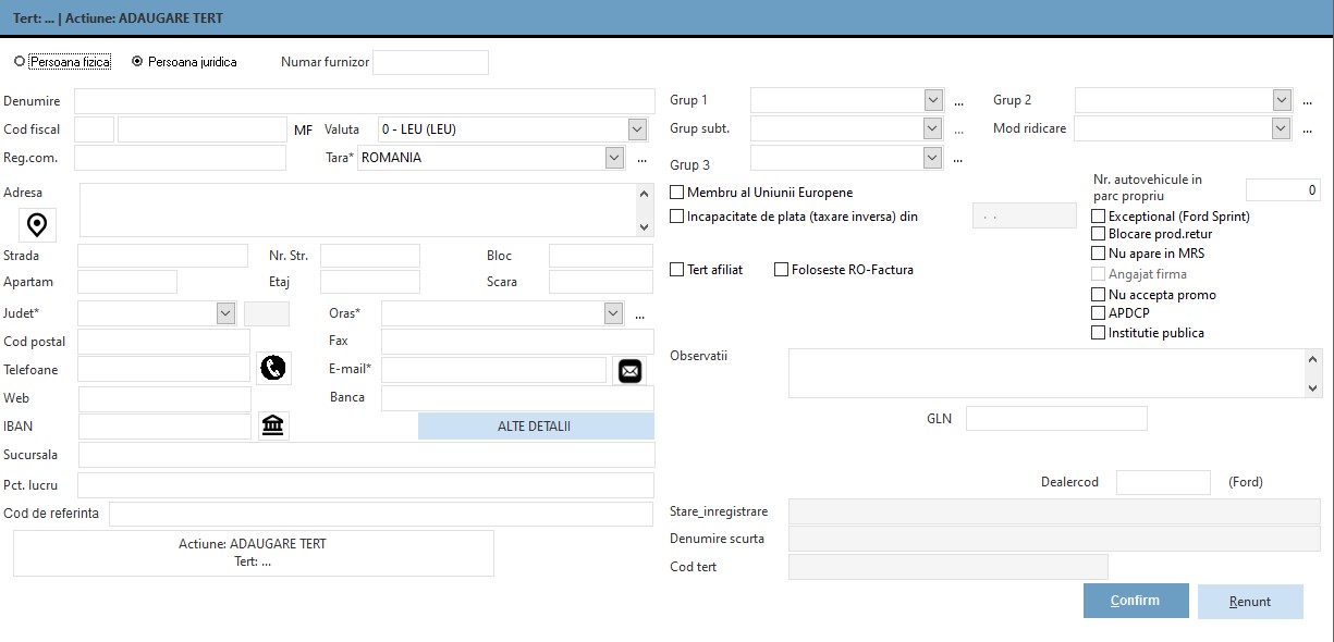 Adăugarea unui client cu ambalare specifică
