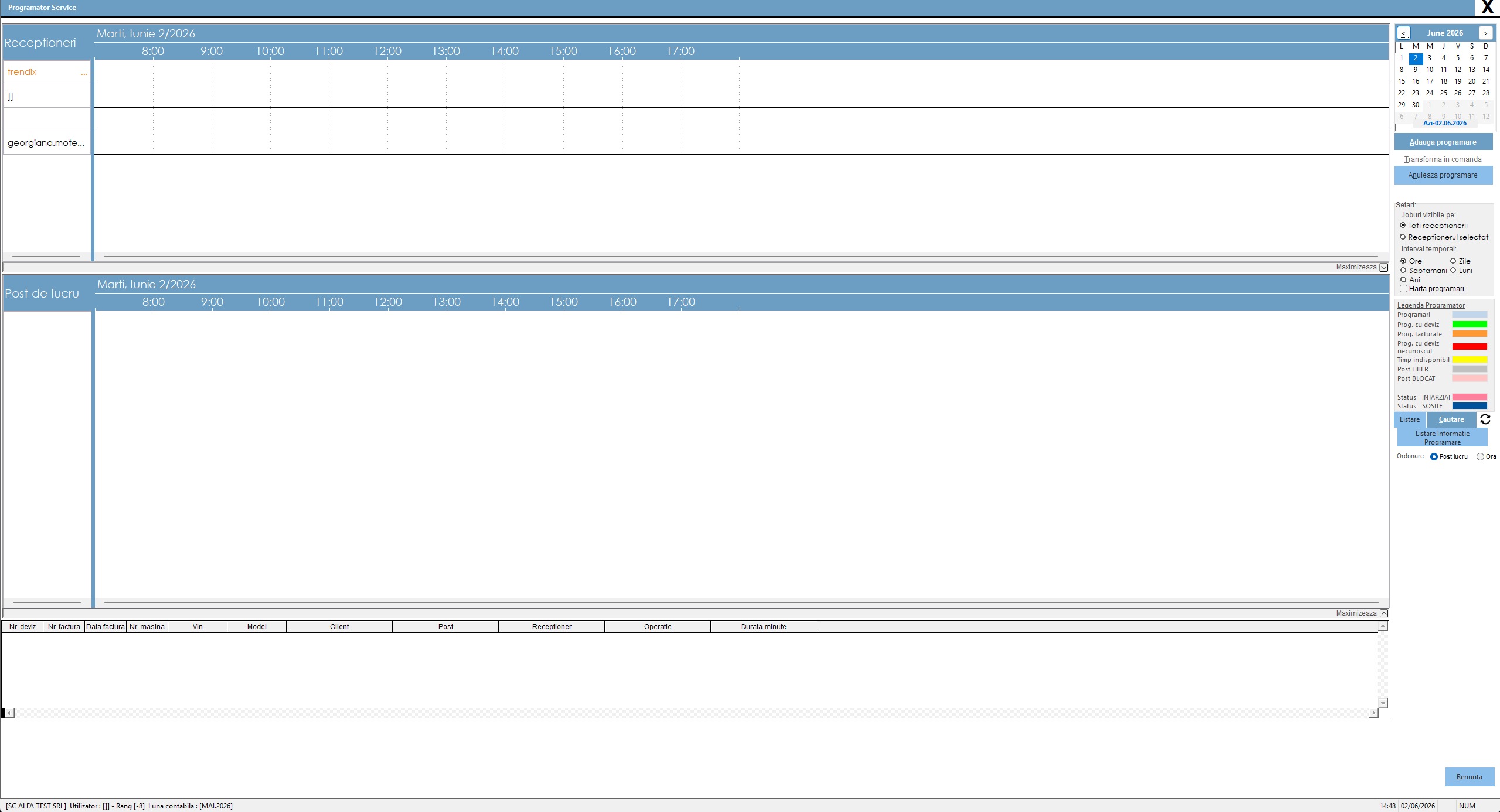 Fereastra Programator Service din modulul DMS Trendix